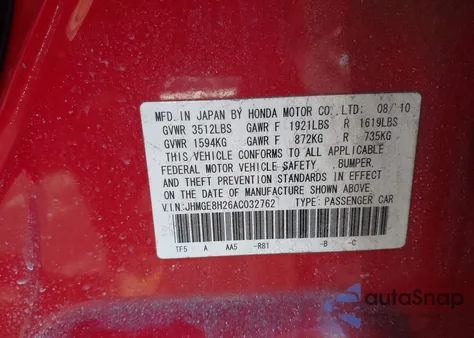2010 Honda Fit from USA, damaged, VIN JHMGE8H26AC032762